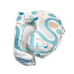Baby carrier with colorful abstract pattern on a white background