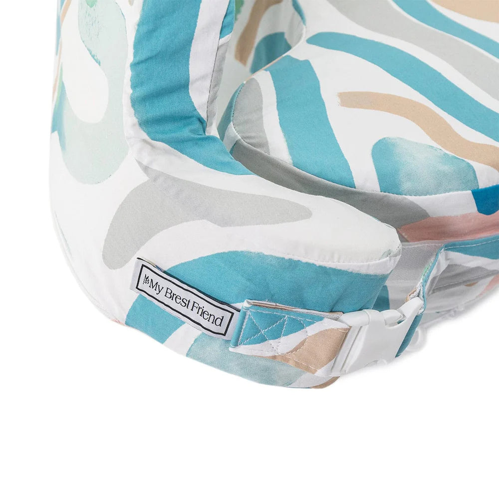 Breastfeeding pillow with abstract pattern and 'My Best Friend' label on a white background