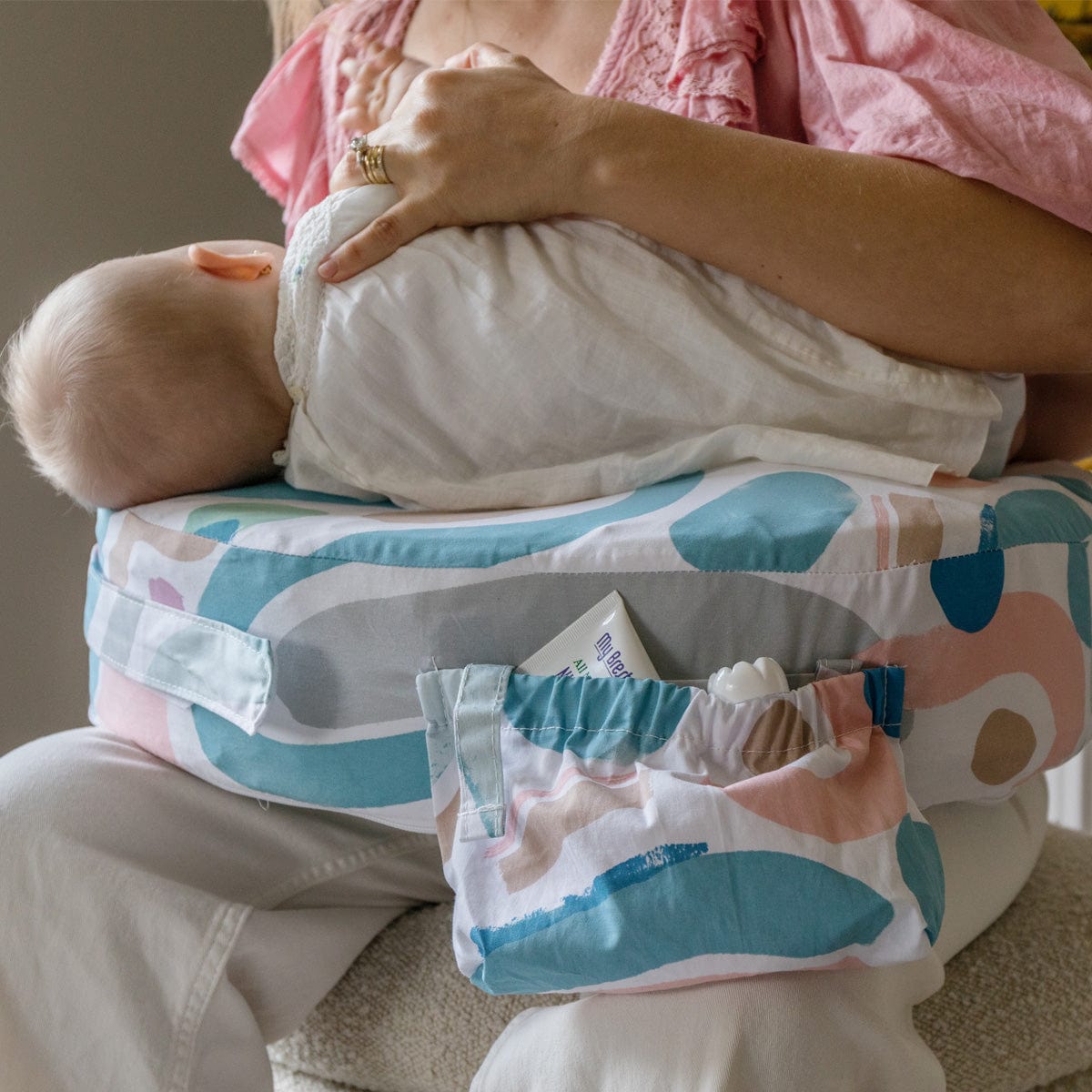 Designer organic cotton slipcover for Super Deluxe nursing pillow