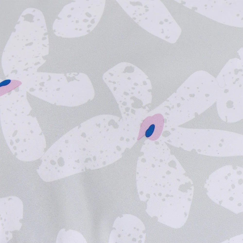 White rabbit illustrations with pink noses on a light gray background